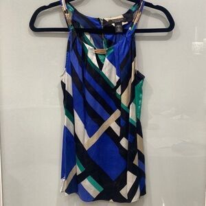 Women's White House Black Market WHBM Silk Blue Black Sleeveless Tank Top Sz 4P